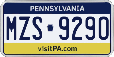 PA license plate MZS9290