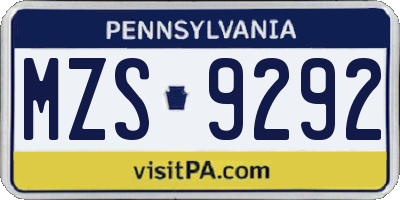 PA license plate MZS9292