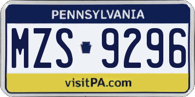 PA license plate MZS9296