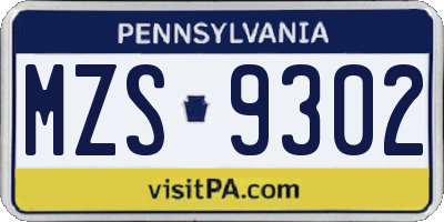 PA license plate MZS9302