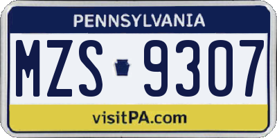PA license plate MZS9307