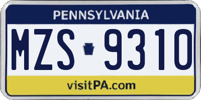 PA license plate MZS9310