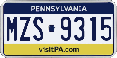 PA license plate MZS9315