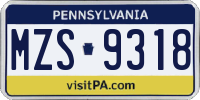 PA license plate MZS9318