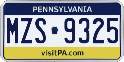 PA license plate MZS9325