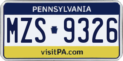 PA license plate MZS9326