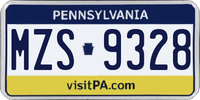 PA license plate MZS9328