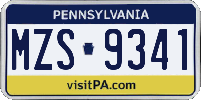 PA license plate MZS9341