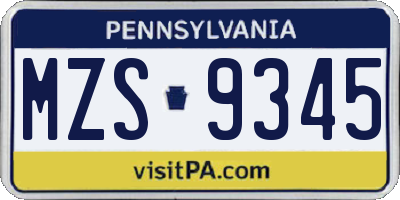 PA license plate MZS9345