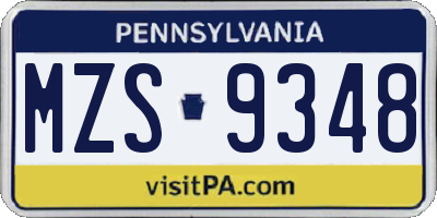 PA license plate MZS9348