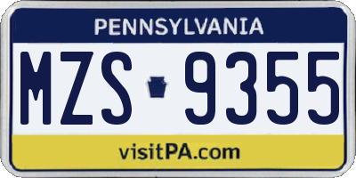 PA license plate MZS9355