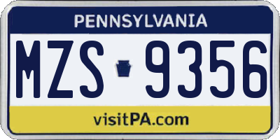 PA license plate MZS9356