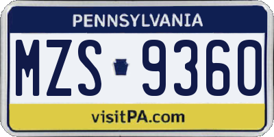 PA license plate MZS9360