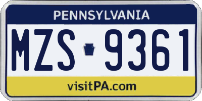 PA license plate MZS9361