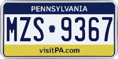 PA license plate MZS9367