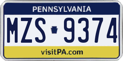 PA license plate MZS9374