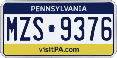 PA license plate MZS9376
