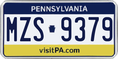 PA license plate MZS9379