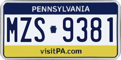 PA license plate MZS9381
