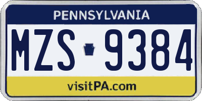 PA license plate MZS9384