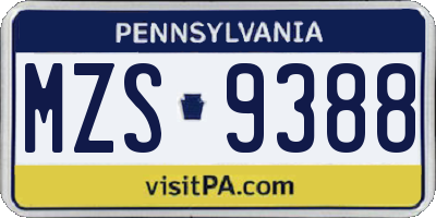 PA license plate MZS9388