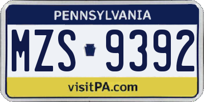 PA license plate MZS9392