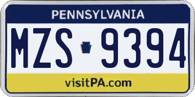 PA license plate MZS9394