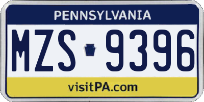 PA license plate MZS9396