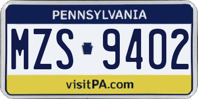 PA license plate MZS9402