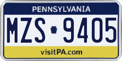PA license plate MZS9405