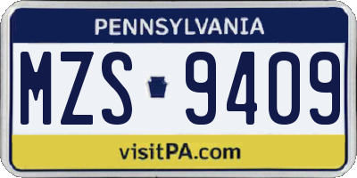 PA license plate MZS9409