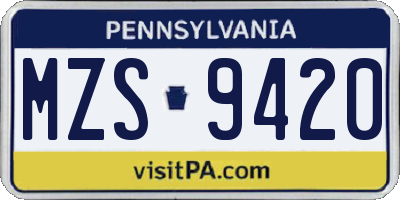 PA license plate MZS9420