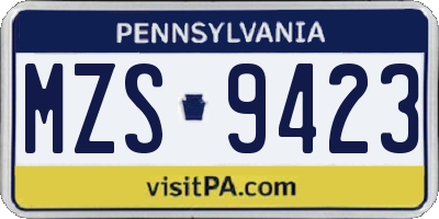PA license plate MZS9423
