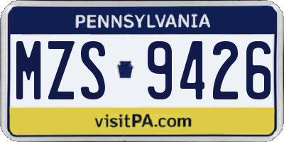 PA license plate MZS9426