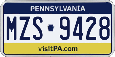 PA license plate MZS9428