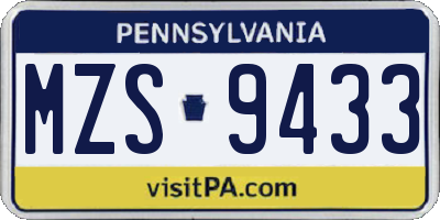 PA license plate MZS9433
