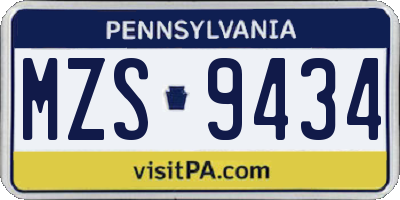 PA license plate MZS9434