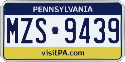 PA license plate MZS9439
