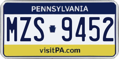 PA license plate MZS9452