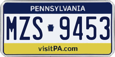 PA license plate MZS9453