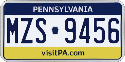 PA license plate MZS9456