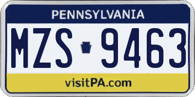 PA license plate MZS9463