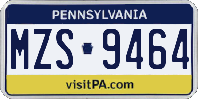 PA license plate MZS9464