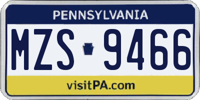 PA license plate MZS9466