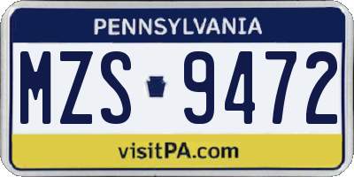 PA license plate MZS9472