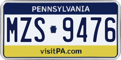 PA license plate MZS9476