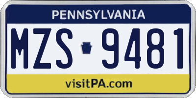 PA license plate MZS9481