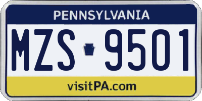PA license plate MZS9501