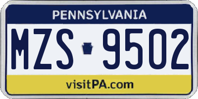 PA license plate MZS9502