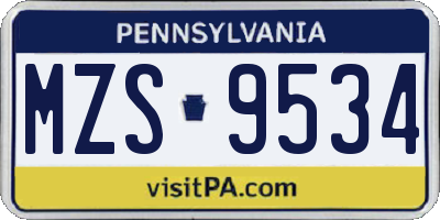 PA license plate MZS9534